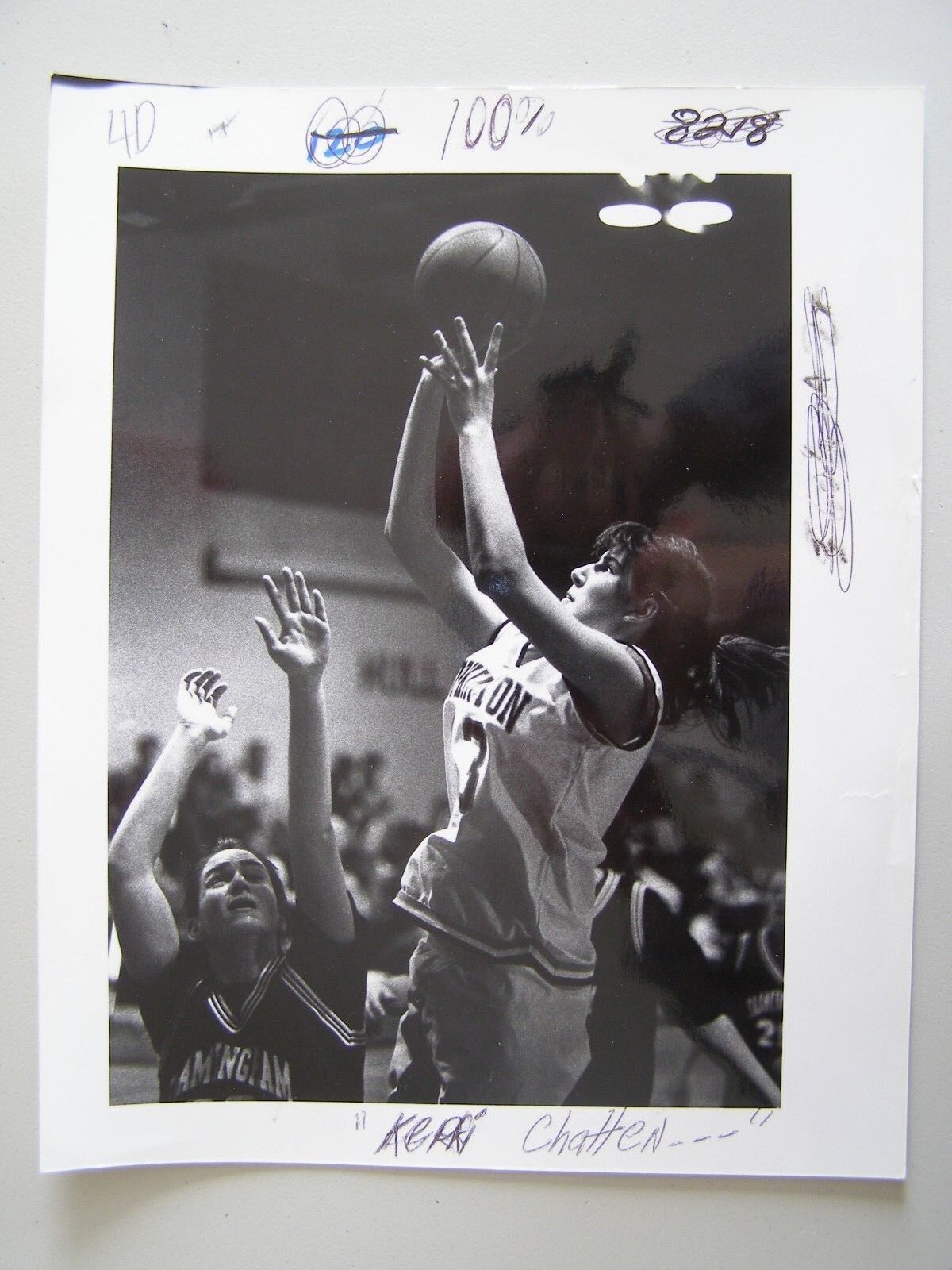Glossy Press Photo Hopkinton Ma Basketball Kerri Chatten Throws B-ball 1990's