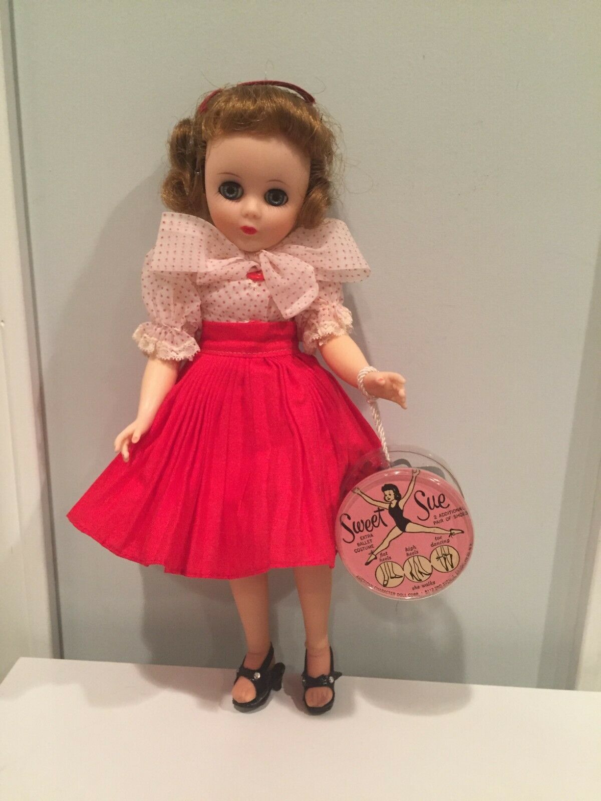 American Character Doll Sweet Sue 13 1/2" In Red Dress W/ White Polka Dot Top