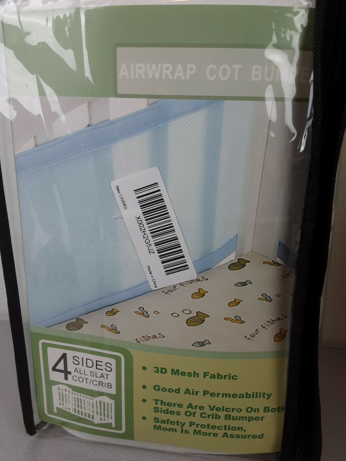 Air Wrap Breathable Air Mesh Crib Liner Wrap Nursery Cot Bed Bumper - Nip