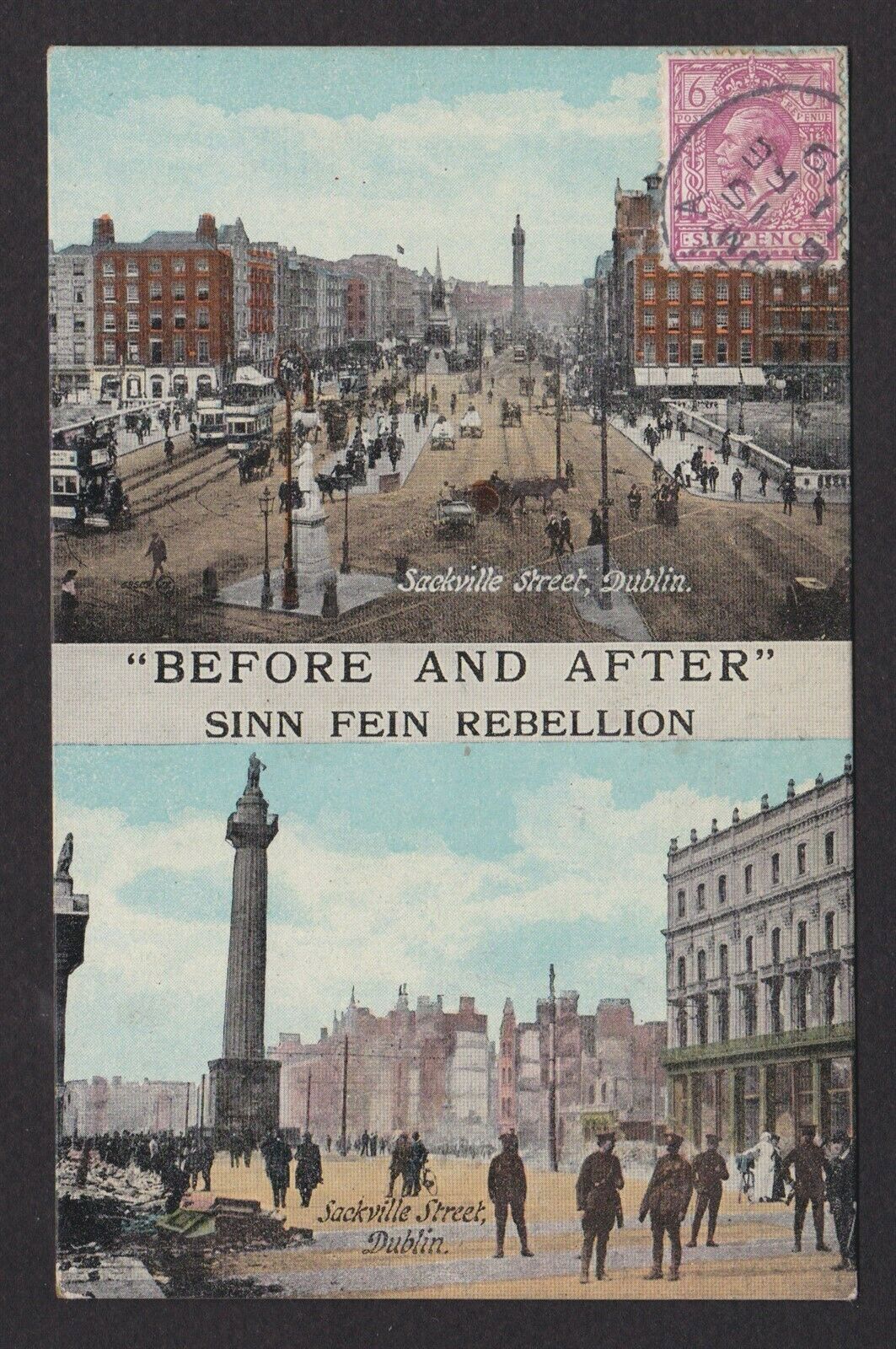 Great Britain 1915, Postcard, Before & After, Sackville Street Dublin, Used