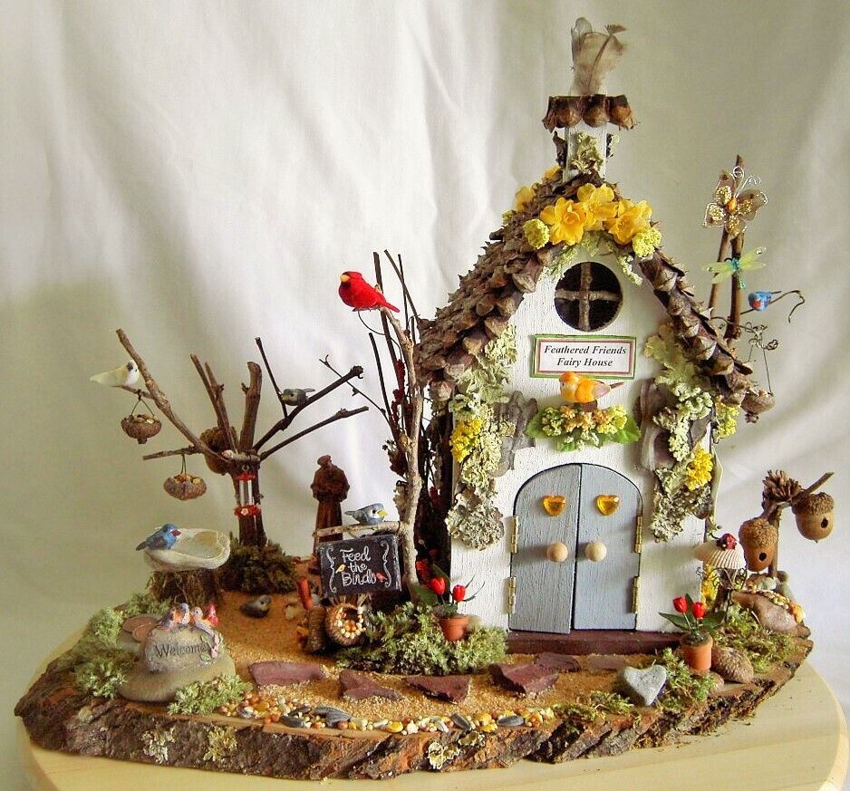 Feathered Friends "feed The Birds" Fairy House/fairy Garden Miniature Doll House