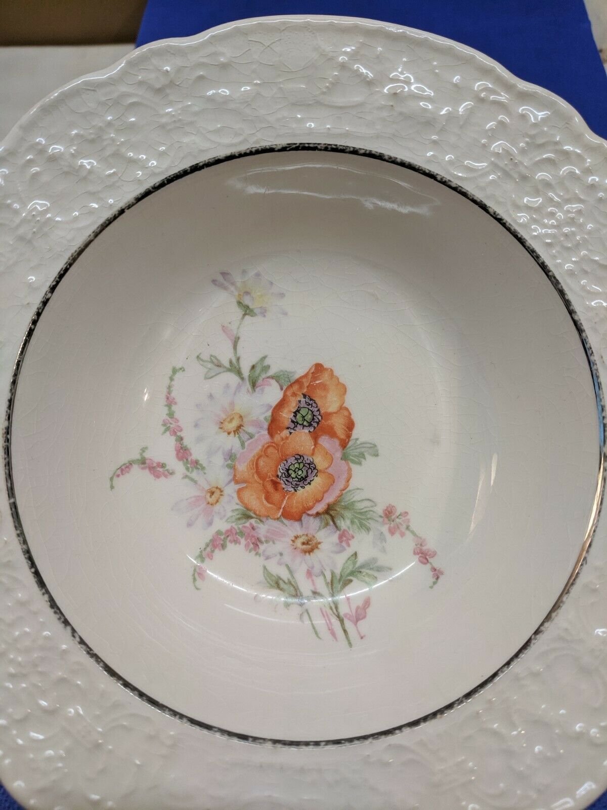 Uni66 By Universal Dessert Bowl Old Holland Ware Floral Center Embossed  S22