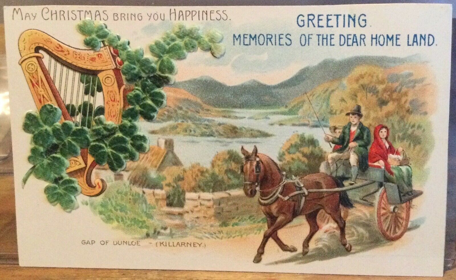 Irish Christmas Postcard Memories Of The Dear Home Land Gap Dunloe Embossed